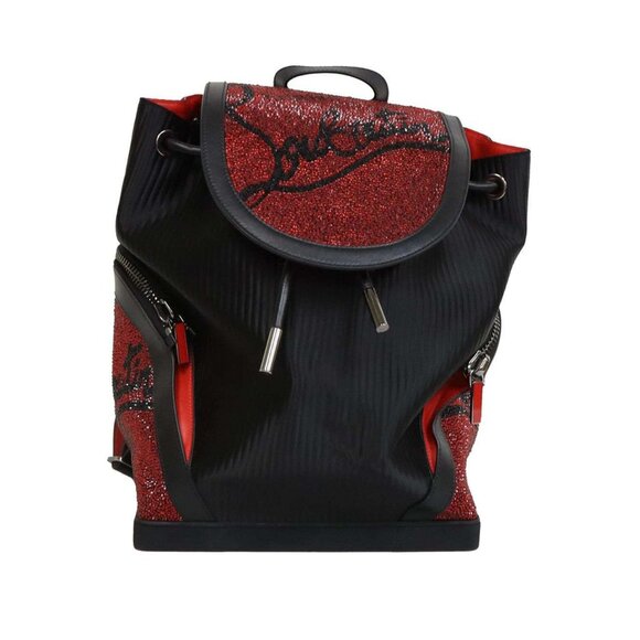 Christian Louboutin Explorafunk Backpack Spiked Leather Red Crystals Black